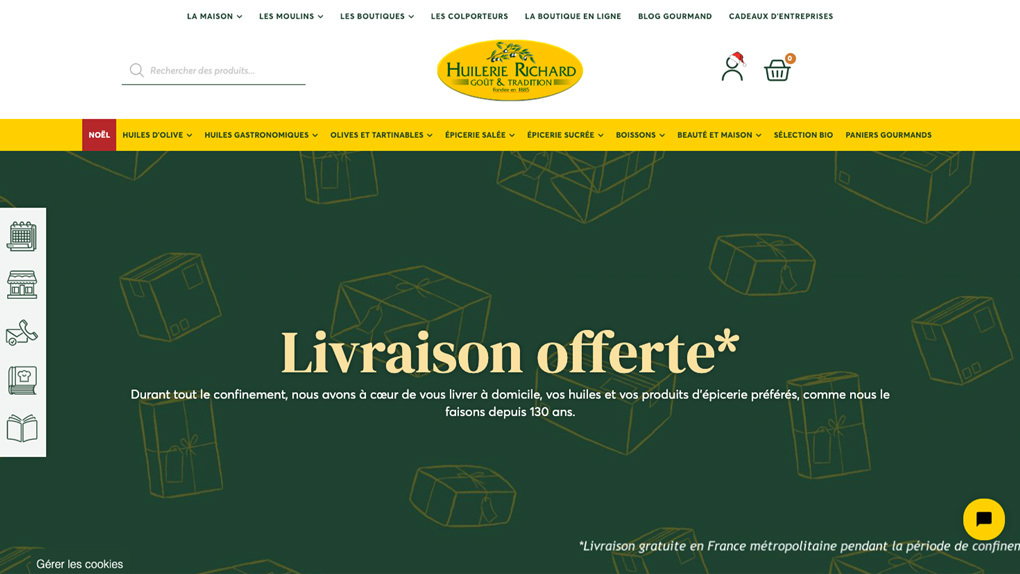 Page livraison huilerie richard - Agence web Marque Digitale spécialisée dans la création de site internet sur WordPress et maintenance, accompagnement marketing sur mesure