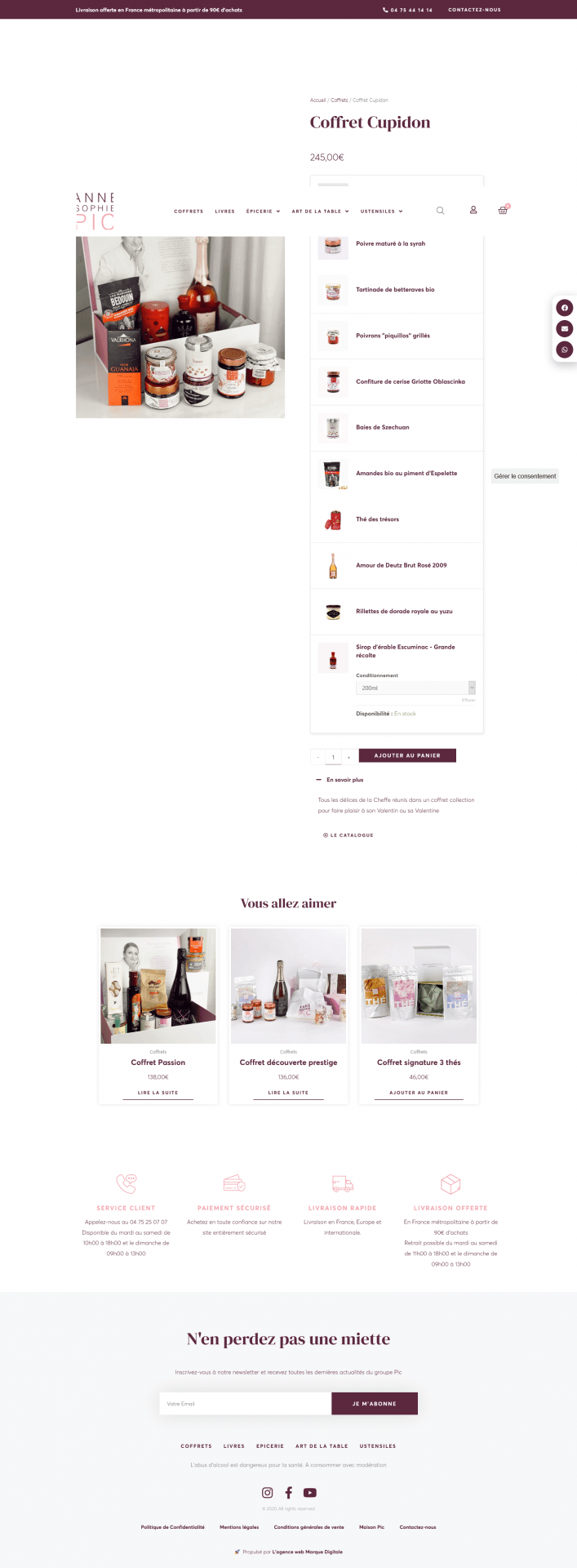 Page produit site e-commerce - création du site internet Anne sophie pic Marque Digitale