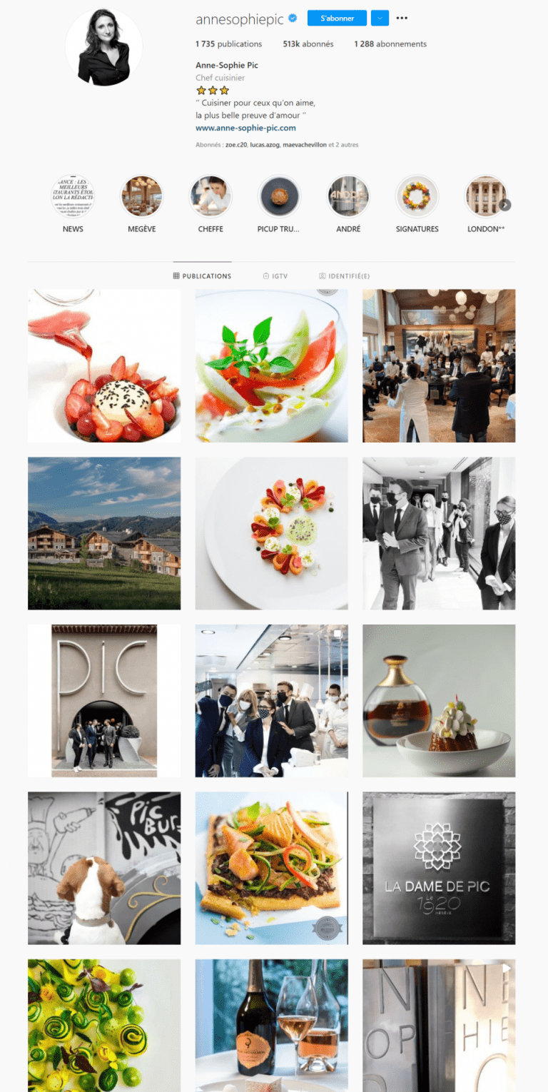 Gestion du instagram Anne sophie PIC - Agence web marketing création de site internet accompagnement sur mesure