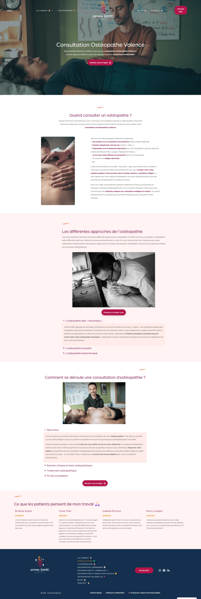 Site ostéopathe Jeremy Thomas - Marque Digitale agence webmarketing à Valence