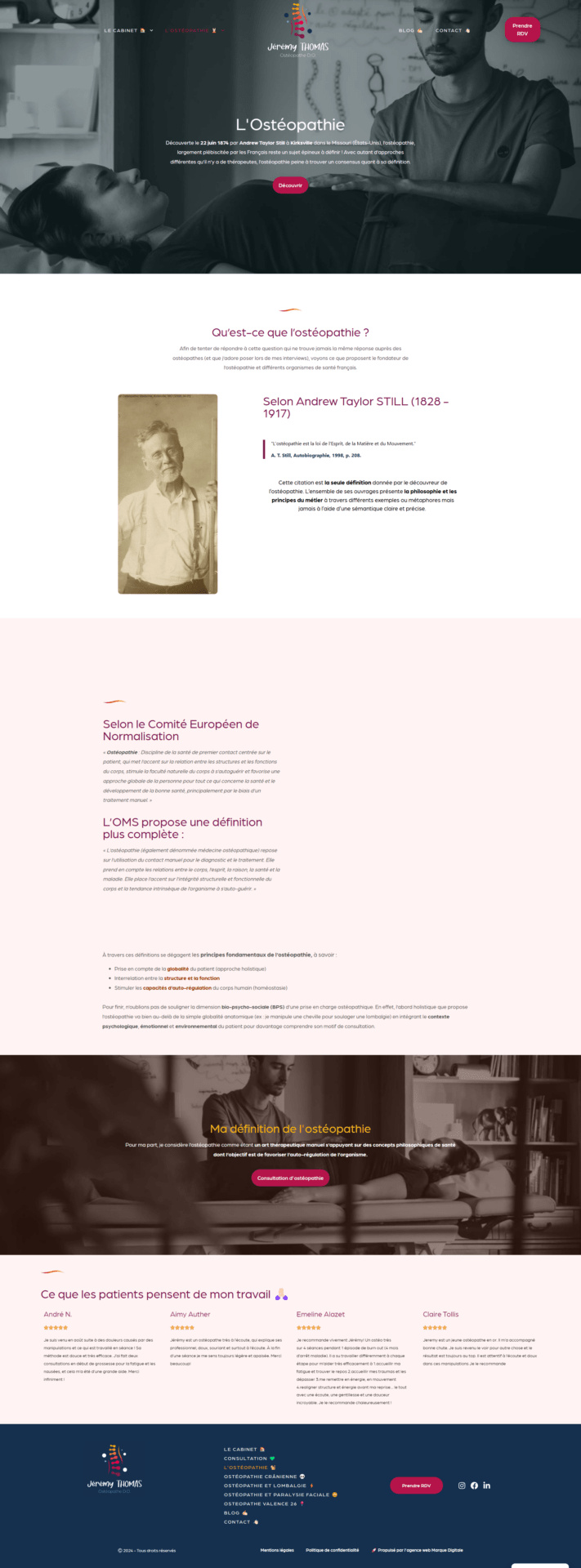 Site ostéopathe Jeremy Thomas - Marque Digitale agence webmarketing à Valence